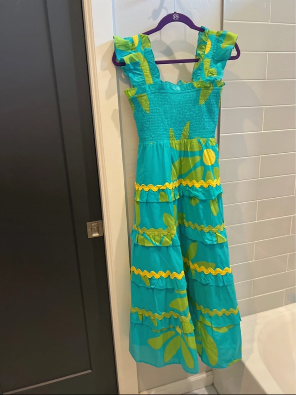 Women’s Turquoise & Lime Ruffle smocked midi